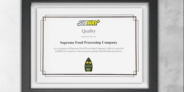 We Received Another Gold Quality Award from Subway